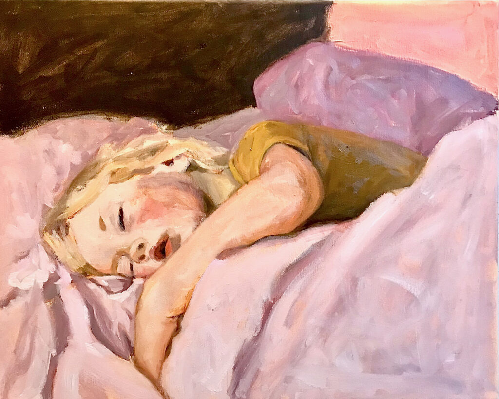 Slapend meisje in olieverf